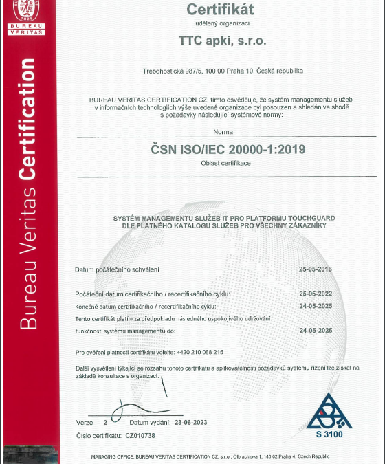 Certifikát ISO 27001