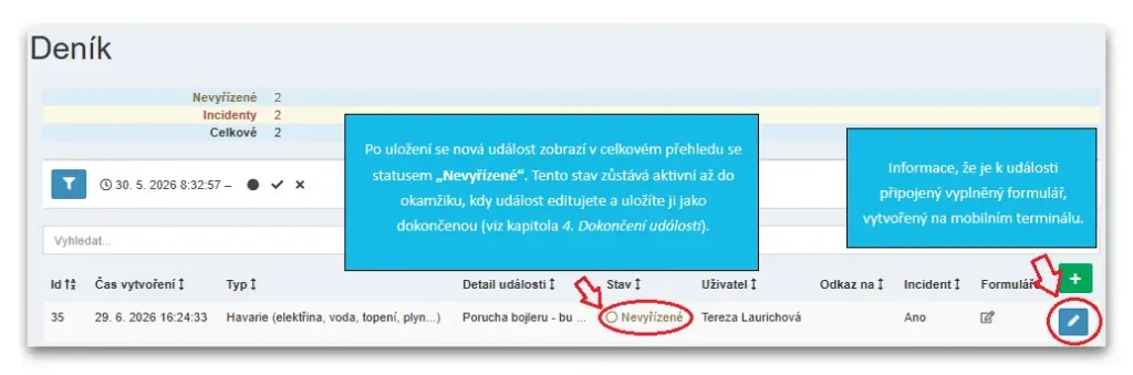 DIARIO 6 Zalozna udalost prehled